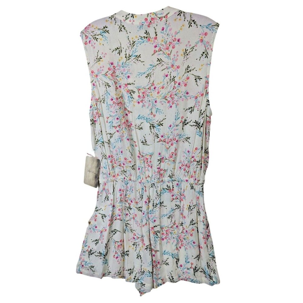Lily Rose size L Ruffle Button Front Flutter Romper Pink Aqua Florals Juniors - Picture 12 of 14